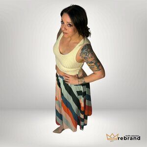 Abstract Stripe Midi Skirt | Elastic Waist | Statement Print